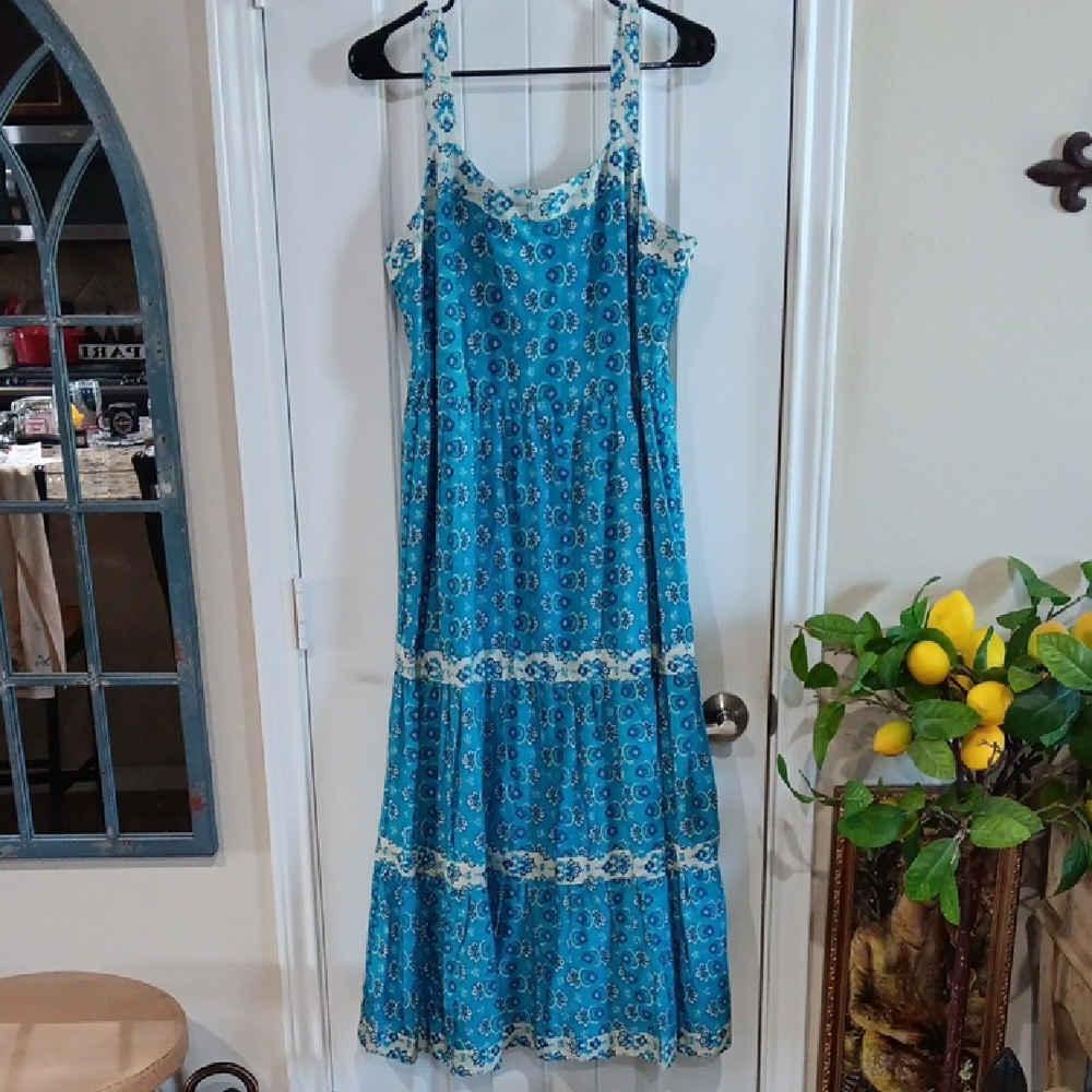 Blue & White Floral Tiered Maxi Sundress
